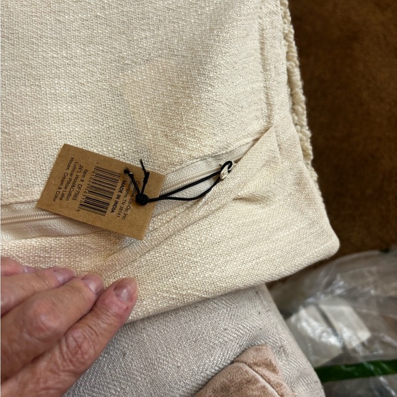 Creative Co-Op Wool and Cotton Lake House Embroidery, Cream Navy Lumbar -Pillow, - Picture 3 of 9